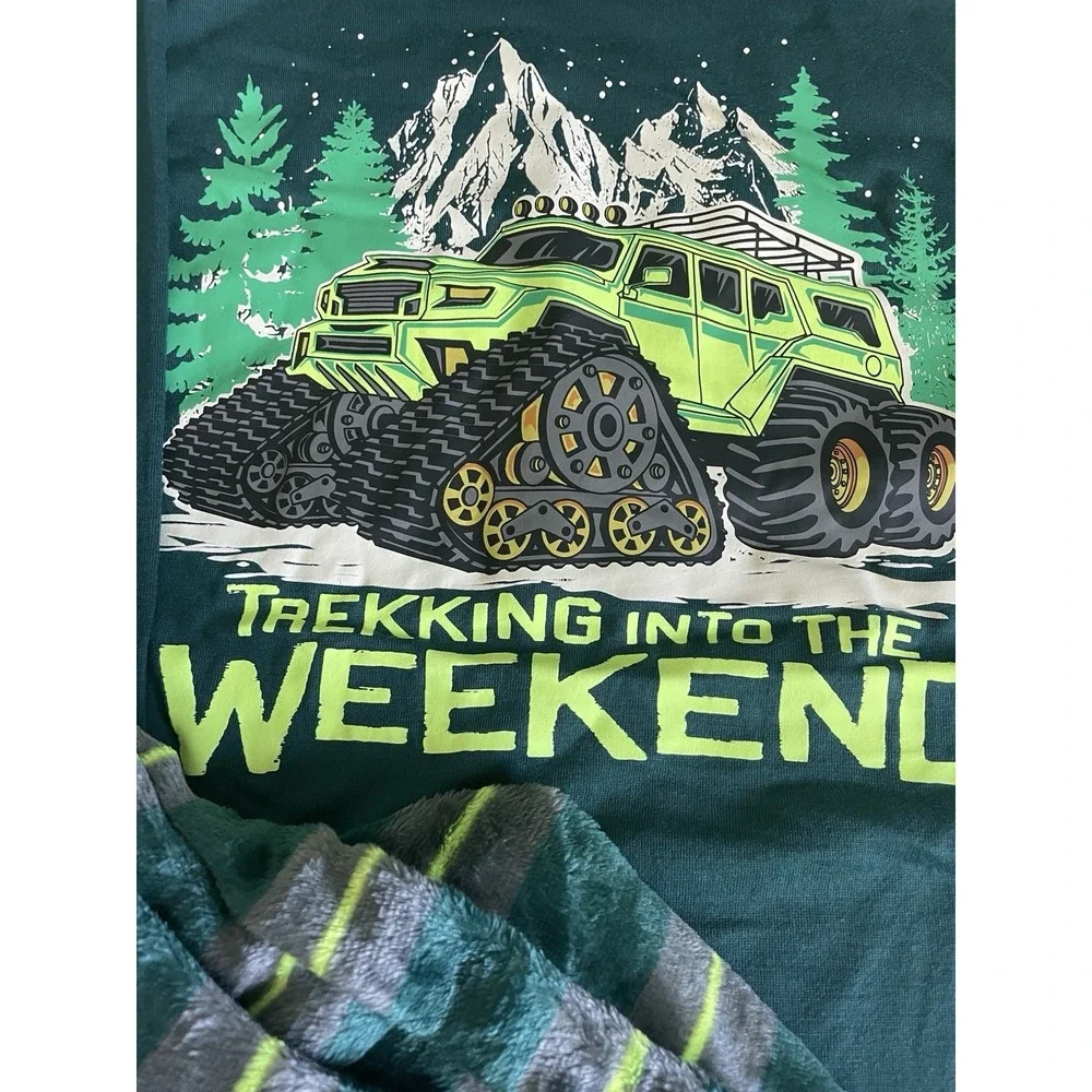 Wonder Nation Boys Pajama Set L 10-12‎ Green Monster Truck Flame Resistant New